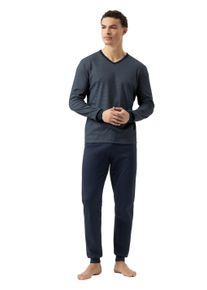 Schlafanzug Mey "Bennison", Herren, Gr. 48, blau (yacht blau), Feinstrick, Obermaterial: 48% Schurwolle, 48% Polyester, 4% Elasthan, bequem lang, V-Ausschnitt, angesetztes B&uuml;ndchen, Homewear-Sets Schlafanzug