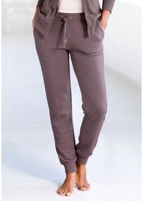 Loungehose BENCH. LOUNGEWEAR, Damen, Gr. 44/46, N-Gr, lila (mauve, meliert), Jersey, Obermaterial: 60% Baumwolle, 40% Polyester, meliert, unifarben, Basic, Basic lang, Hosen Loungehose, mit aufgesetzten Taschen, Loungewear, Topseller