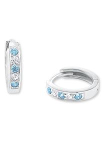 Paar Creolen Amor "2021280", blau (silberfarben, blau, kristallwei&szlig;, blau, kristallwei&szlig;), Ohrringe, Damen, Silber 925 (Sterlingsilber), Paar Creolen, mit Zirkonia (synth.)