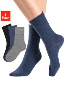 H.I.S. Socken H.I.S, Damen, Gr. 35-38, bunt (1x jeans, 1x schwarz, 1x grau, meliert), Baumwolle, Elasthan, Polyamid, unifarben, elastisch, Socken Socken, mit Komfortbund auch f&uuml;r Diabetiker geeignet, Topseller