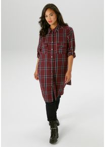 Karobluse ANISTON PLUS, Damen, Gr. 50, bordeaux, wei&szlig;, marine kariert, Obermaterial: 100% Baumwolle, kariert, l&auml;ssig geschnitten ca. Mitte Oberschenkel, Blusen Karobluse, in trendigen Karodessin