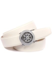 Lederg&uuml;rtel Anthoni Crown, Damen, Gr. 80, wei&szlig;, Leder, unifarben, Basic, G&uuml;rtel Lederg&uuml;rtel, mit silberfarbener Automatik-Schlie&szlig;e und drehendem Steuerruder