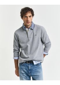 Langarm-Poloshirt Gant "REG CHAMBRAY HEAVY RUGGER", Herren, Gr. XL, grau (grau melange), Jersey, Obermaterial: 100% Baumwolle, Shirts Langarm-Poloshirt