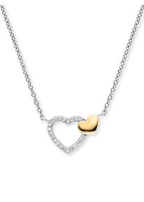 Kette mit Anh&auml;nger Engelsrufer "Herzen Bicolor", gold (silberfarben, gelbgoldfarben, kristallwei&szlig;), Halsketten, Damen, Silber 925 (Sterlingsilber), L: 44 B: 1,33mm, Kette mit Anh&auml;nger, Made in Germany - mit Zirkonia (synth.), B:1,33mm