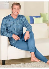Schlafanzug, Herren, Gr. 44/46, blau (blau, gemustert), 100% Baumwolle, Homewear-Sets Schlafanzug