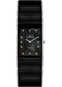 Keramikuhr Jacques Lemans "Dublin", schwarz (schwarz, silberfarben), Armbanduhren, Damen, Keramikuhr, Quarzuhr, Armbanduhr, Damenuhr, Perlmutt-Zifferblatt,Keramikarmband