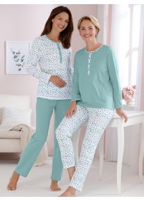 Schlafanzug Ascafa, Damen, Gr. 44/46, gr&uuml;n (mint, bedruckt), 100% Baumwolle, Homewear-Sets Schlafanzug