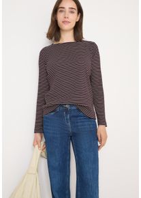 Langarmshirt Cecil, Damen, Gr. L (42), eggplant rot, Jersey, Obermaterial: 95% Baumwolle, 5% Elasthan, gestreift, gerade h&uuml;ftbedeckend, Rundhals, Shirts Langarmshirt, mit Streifen-Muster