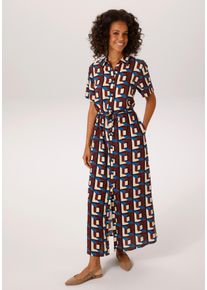 Sommerkleid Aniston CASUAL, Damen, Gr. 48, N-Gr, bordeaux, hellbeige, schwarz, blau, Web, Obermaterial: 100% Viskose, bedruckt, gemustert, figurumspielend lang, Kleider Sommerkleid, mit trendfarbenem, grafischen Druck - NEUE KOLLEKTION