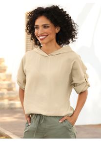 Langarmbluse Heine, Damen, Gr. 46, sesam, 85% Modal, 15% Polyester, unifarben, Blusen Langarmbluse