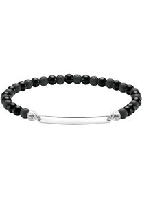 Armband Thomas Sabo "Gravierbares Armband mit Beads" Gr. 21, silber (silberfarben, schwarz, schwarz), Armb&auml;nder, Damen, 21, Silber 925 (recycelt), Armband, mit Obsidian