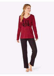 w&auml;schepur Schlafanzug W&Auml;SCHEPUR, Damen, Gr. 44/46, rot (rot, schwarz, bedruckt), 50% Baumwolle, 50% Viskose, Homewear-Sets Schlafanzug