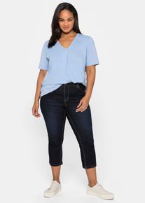 7/8-Jeans sheego, Damen, Gr. 46, Normalgr&ouml;&szlig;en, blau (blau schwarz denim), 81% Baumwolle, 17% Polyester, 2% Elasthan, unifarben, 7/8-L&auml;nge, Jeans 7/8-Jeans