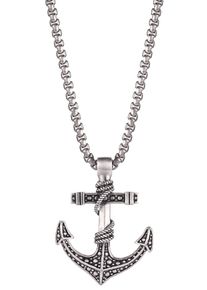 Kette mit Anh&auml;nger Kingka "Anker/Segeltau", schwarz (edelstahlfarben, schwarz), Halsketten, Herren, Edelstahl, L: 65, Kette mit Anh&auml;nger