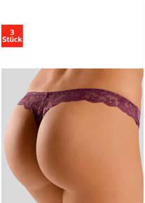 String Petite Fleur, Damen, Gr. 32/34, 3 Stk., rot (beere, creme, schwarz), Spitze, Obermaterial: 86% Polyester, 14% Elasthan, Unterhosen String, hinten komplett aus zarter Jacquardspitze, Topseller