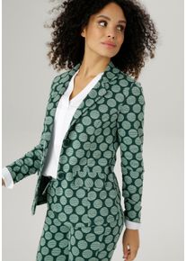 Jerseyblazer Aniston SELECTED, Damen, Gr. 46, gr&uuml;n (dunkelgr&uuml;n, mint), Jersey, Obermaterial: 60% Polyester, 30% Viskose, 10% Elasthan, gepunktet, gestreift, figurbetont h&uuml;ftlang, Blazer Jerseyblazer, mit gestreiften Punkten, Topseller