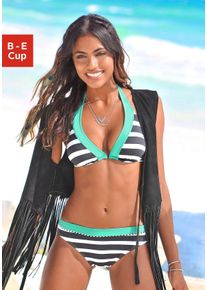 B&uuml;gel-Bikini-Top Kangaroos "Anita", Damen, Gr. 42, Cup D, schwarz-wei&szlig; (schwarz, wei&szlig;), Microfaser, Polyamid, gestreift, kontrastfarbene Details, Bikini-Oberteile B&uuml;gel-Bikini-Top, im angesagten Blockstreifendesign