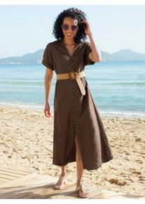 Sommerkleid Heine "Kleid", Damen, Gr. 40, Normalgr&ouml;&szlig;en, schoko, 55% Leinen, 45% Viskose, unifarben, lang, V-Ausschnitt, Kleider Sommerkleid