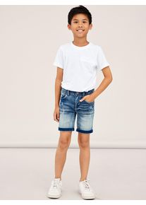Shorts name it "NKMTHEO XSL DNM L SHORTS 5495-TH NOOS", Jungen, Gr. 98, N-Gr, medium blau denim (blank), Web, Obermaterial: 70% Baumwolle, 27% Polyester, 3% Elasthan, unifarben, slim fit knielang, Hosen Shorts