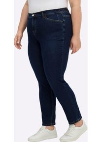 Bequeme Jeans sheego, Damen, Gr. 46, Normalgr&ouml;&szlig;en, blau (dunkelblau), 99% Baumwolle, 1% Elasthan, unifarben, lang, Jeans Bequeme Jeans