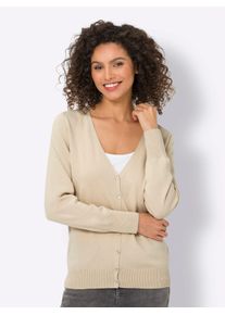 Strickjacke Heine, Damen, Gr. 40, beige (sand), 100% Baumwolle, unifarben, Strickjacken Strickjacke