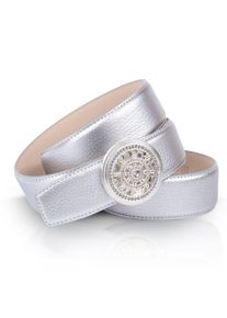 Lederg&uuml;rtel Anthoni Crown, Damen, Gr. 95, silber (silberfarben), Leder, unifarben, G&uuml;rtel Lederg&uuml;rtel, im Metallic-Look, maritimer Schlie&szlig;e