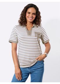 Poloshirt Casual Looks "Poloshirt", Damen, Gr. 36, sesam, wei&szlig;, geringelt, 100% Baumwolle, gemustert, gestreift, Shirts Poloshirt