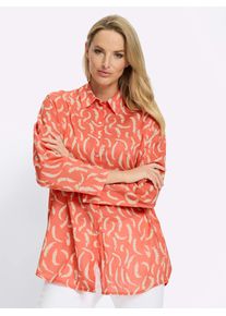 Langarmbluse Heine, Damen, Gr. 46, koralle, sand, bedruckt, 100% Baumwolle, bedruckt, gemustert, mehrfarbig, Blusen Langarmbluse