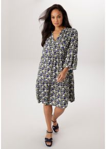 Sommerkleid ANISTON PLUS, Damen, Gr. 44, N-Gr, wei&szlig;, olive, blau, Web, Obermaterial: 100% Viskose, bedruckt, gemustert, gepunktet, figurumspielend kniebedeckend, V-Ausschnitt, Volant, Kleider Sommerkleid, mit modernem Punkte-Druck - NEUE KOLLEKTION