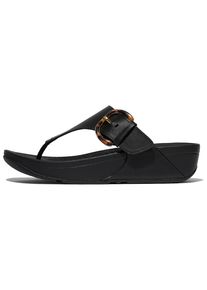 Zehentrenner fitflop "LULU RESIN-BUCKLE LEATHER TOE-POST SANDALS", Damen, Gr. 39, schwarz, Rindsleder, unifarben, Schuhe Zehentrenner, Pantolette, Slides, Flats mit verstellbarer Schnalle