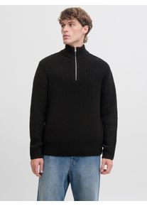 Jack & Jones Troyer JACK & JONES "JORBLEECKER KNIT HALF ZIP BF", Herren, Gr. S, schwarz, Strick, Obermaterial: 65% Polyacryl, 35% Baumwolle, unifarben, regular fit h&uuml;ftlang, hoch geschlossener Ausschnitt, Rippb&uuml;ndchen, Pullover Troyer