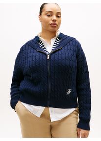 Kapuzenstrickjacke Tommy Hilfiger Curve "CRV CO CABLE MID GG LS ZIP HOODY", Damen, Gr. 48, schwarz night navy, Strick, Obermaterial: 100% Baumwolle, unifarben, Rippb&uuml;ndchen, Strickjacken Kapuzenstrickjacke, in gro&szlig;en Gr&ouml;&szlig;en, mit Zopfmuster