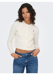 Strickjacke Only "ONLKATIA LS CABLE BUTTON CARDIGAN CC KNT", Damen, Gr. XL, baby's breath detail:true rot heart emb, dtm button, Strick, Obermaterial: 50% Viskose, 27% Nylon, 23% Polyester, unifarben, regular fit normal, Rundhals, Strickjacken Strickjacke