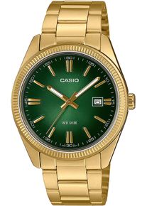 Quarzuhr, gold (goldfarben, moosgr&uuml;n), CASIO TIMELESS COLLECTION, Armbanduhren, Damen, Quarzuhr, Armbanduhr, Damenuhr, Herrenuhr, Edelstahlarmband, Neo-Display, Tag