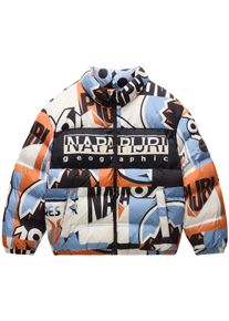 Winterjacke Napapijri, Jungen, Gr. 10, bunt, Obermaterial: 100% Polyester, normal, elastischer Bund, Jacken Winterjacke, Stehkragen, Alloverprint, elastische B&uuml;ndchen