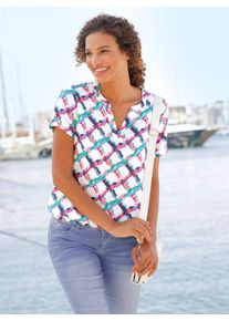 Schlupfbluse Casual Looks, Damen, Gr. 36, bunt (fuchsia, grasgr&uuml;n, kariert), 100% Viskose, gemustert, mehrfarbig, Rundhals, Blusen Schlupfbluse