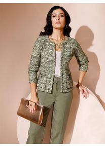 CR&Eacute;ATION L Cardigan CREATION L, Damen, Gr. 46, gr&uuml;n (ecru, khaki, gemustert), 55% Baumwolle, 30% Polyacryl, 15% Polyamid, gemustert, mehrfarbig, Strickjacken Cardigan