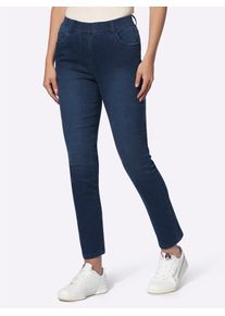 Schlupfjeans Heine, Damen, Gr. 46, Normalgr&ouml;&szlig;en, blau (dunkelblau), 81% Baumwolle, 17% Polyester, 2% Elasthan, unifarben, lang, Jeans Schlupfjeans