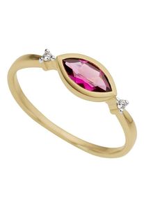Goldring Firetti "Schmuck Geschenk Gold 333 Damenring Goldring Edelstein Farbstein" Gr. 17, pink (gelbgoldfarben, wei&szlig;goldfarben, pink), Fingerringe, Damen, 17, 0,02 P2 = erkennbare Einschl&uuml;sse, Diamanten Gelbgold 333, 1,6mm, Diamanten, Gelbgold 333, Goldring, mit Rhodolith - mit Brillanten