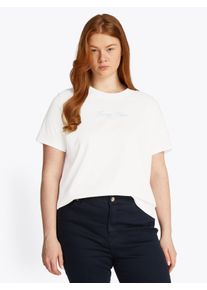 Rundhalsshirt Tommy Hilfiger Curve "CRV REG SCRIPT C-NK TEE SS", Damen, Gr. 46, beige (ecru), Single Jersey, Obermaterial: 100% Baumwolle, unifarben, tailored fit, Rundhals, abgerundeter Saum, Shirts Rundhalsshirt, in Gro&szlig;en Gr&ouml;&szlig;en, Logoschriftzug