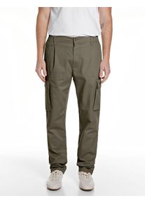 Chinohose Replay "Adhann", Herren, Gr. 29, L&auml;nge 30, tundra gr&uuml;n, Twill, Obermaterial: 97% Baumwolle, 3% Elasthan, unifarben, lang, Hosen Chinohose, aus Twill mit Cargotaschen, Tapered Fit