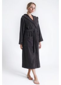 Damenbademantel Bruno Banani "Clement, ideal f&uuml;r Sauna & Spa, Hotelbademantel, Morgenmantel" Gr. XXXL, grau (anthrazit), L:125cm, Baumwolle, Hausm&auml;ntel, Damenbademantel, 100% Baumwolle, einfarbig, gl&auml;nzende Streifen-Bord&uuml;re, Taschen, XS-3XL