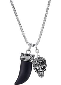 Kette mit Anh&auml;nger Kingka "Schmuck Geschenk Edelstahl Halskette Zahn Totenkop", schwarz (edelstahlfarben, schwarz,schwarz), Halsketten, Damen, Edelstahl, L: 65, Kette mit Anh&auml;nger, mit Onyx, Zirkonia (synth.)