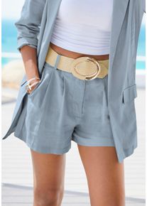 Webshorts Lascana, Damen, Gr. 46, N-Gr, graublau, Web, Obermaterial: 55% Leinen, 45% Viskose, unifarben, gerade, Hosen Webshorts, aus Leinen-Viskose-Mix, Topseller