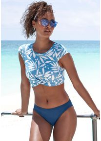 active by Lascana Crop-Bikini-Top LASCANA ACTIVE "Lia", Damen, Gr. 36, Cup A/B, wei&szlig; (blau wei&szlig; bedruckt), Recycling-Polyamid, bedruckt, Bikini-Oberteile Crop-Bikini-Top, mit Knotenoptik vorn