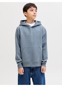 Jack & Jones Kapuzensweatshirt JACK & JONES JUNIOR "JJESTAR JJ SWEAT HOOD NOOS JNR", Jungen, Gr. 128, blau mirage, angeraute Sweatware, Obermaterial: 70% Baumwolle, 30% Polyester, bedruckt, relaxed fit normal, Rundhals, Rippb&uuml;ndchen, Sweatshirts Kapuzensweatshirt, Baumwollmischung, relaxed fit