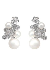 Paar Ohrstecker Firetti "Schmuck Geschenk Ohrschmuck Blume", bunt (silberfarben, wei&szlig;, kristallwei&szlig;), Ohrringe, Damen, Perlen Silber 925 (Sterlingsilber), Perlen, Silber 925 (Sterlingsilber), Paar Ohrstecker, mit Zirkonia (synth.) - mit S&uuml;&szlig;wasserzuchtperle