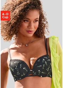 Push-up-BH Vivance "Thea", Damen, Gr. 70, Cup C, schwarz (schwarz, gebl&uuml;mt), Netz, Obermaterial: 56% Polyester, 38% Polyamid, 6% Elasthan, BHs Push-up-BH, mit Blumen aus feiner Stickereispitze, sexy Dessous