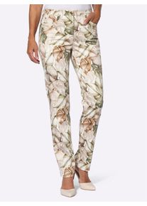 5-Pocket-Hose Lady, Damen, Gr. 46, Normalgr&ouml;&szlig;en, beige (ecru, khaki, bedruckt), 98% Baumwolle, 2% Elasthan, bedruckt, gebl&uuml;mt, gemustert, mehrfarbig, lang, Hosen 5-Pocket-Hose