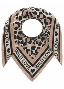 Dreieckstuch Zwillingsherz "Dreieckstuch Baumwolle", Damen, beige, Feinstrick, Baumwollmischung, Modet&uuml;cher Dreieckstuch, mit Leo Muster und Schrift